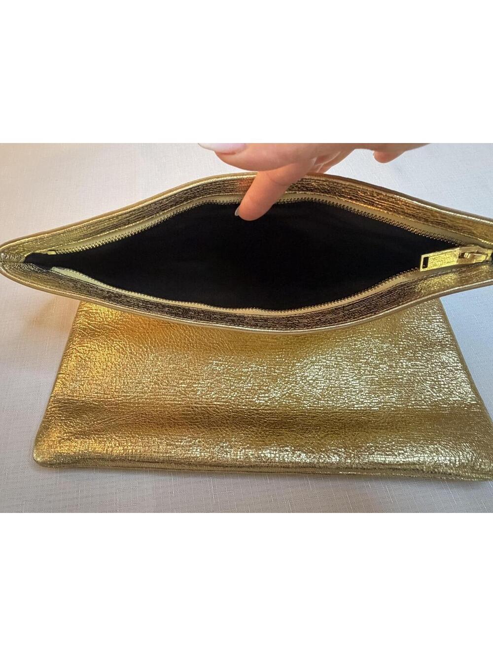 Saint Laurent Gold Metallic Leather Foldover Clutch Bag - Grained Calfskin - Picture 9 of 14